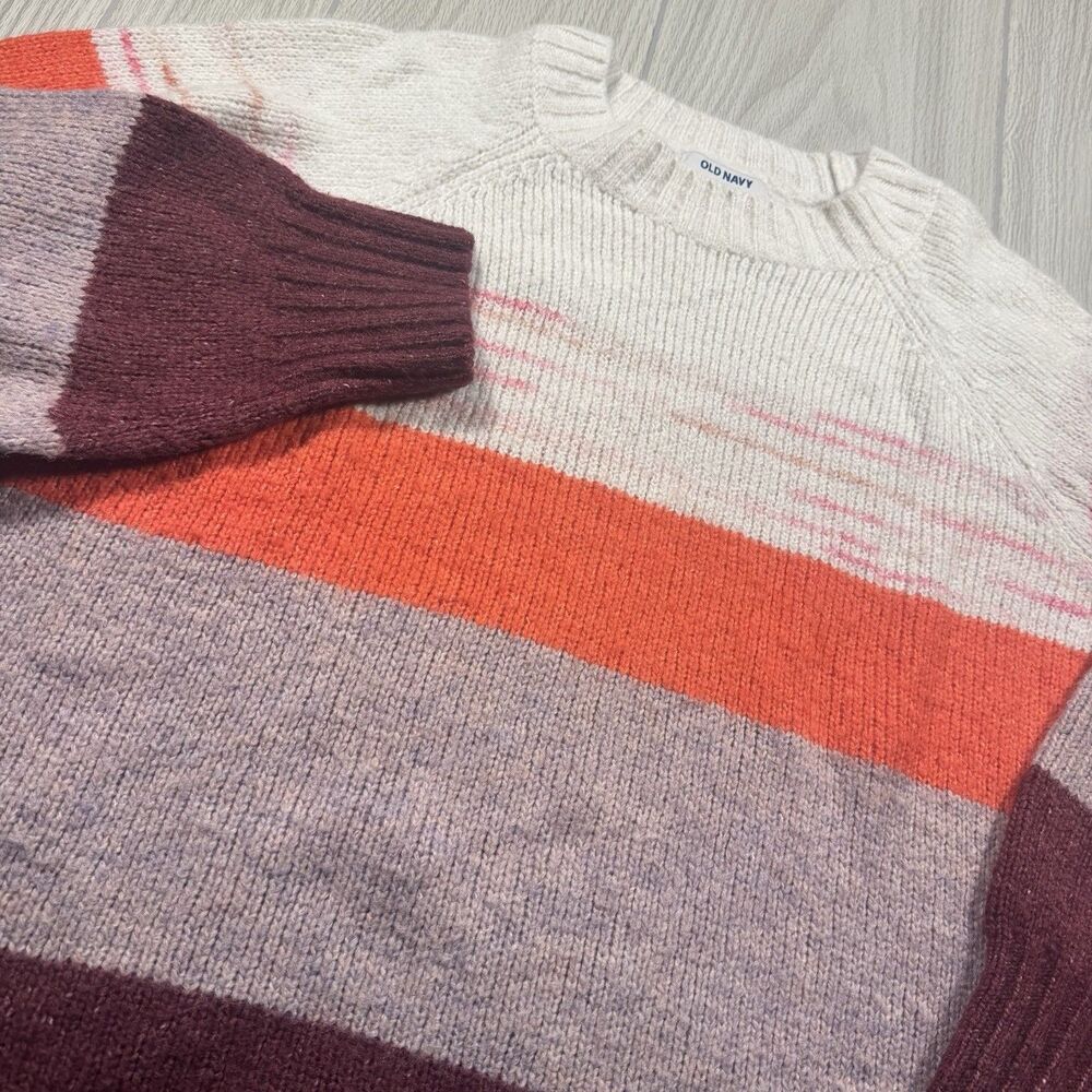 Old Navy Chunky Knit Sweater Women’s 3XL Color Block Oversized Boxy Orange Plum